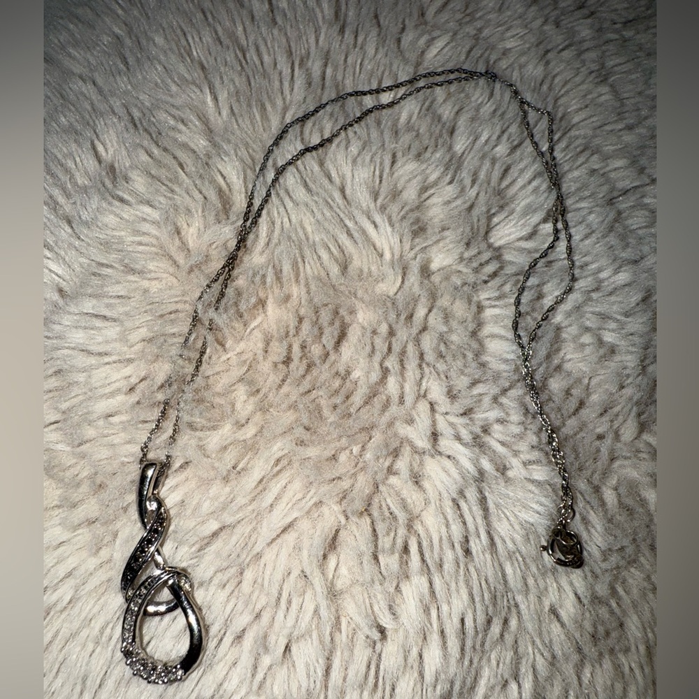 Black Diamond Infinity Drop Pendant in Sterling Silver with Chain 18”‎